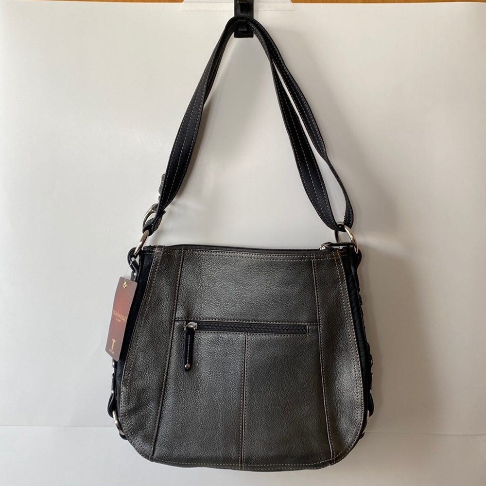 Tignanello Leather Crossbody Pewter Shoulder Bag
